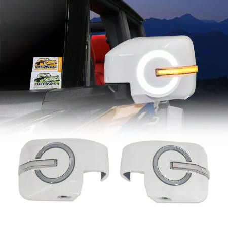 IAG I-Line Side Mirror Lighted Cap for 2021+ Ford Bronco in Gloss White Finish