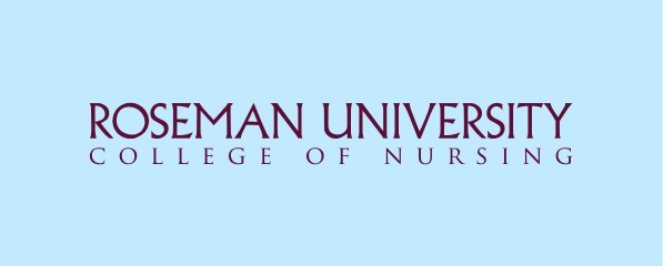 Roseman University College of Nursing logo on a light blue background.