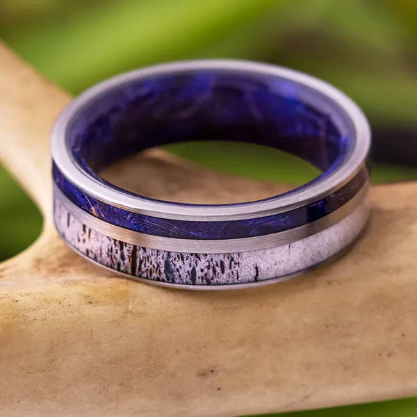 Purple Ring With Antler and Wood