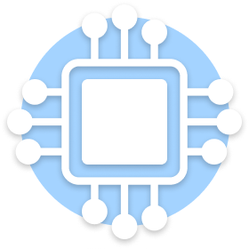 Abstract microchip design with interconnected nodes on a circular background.
