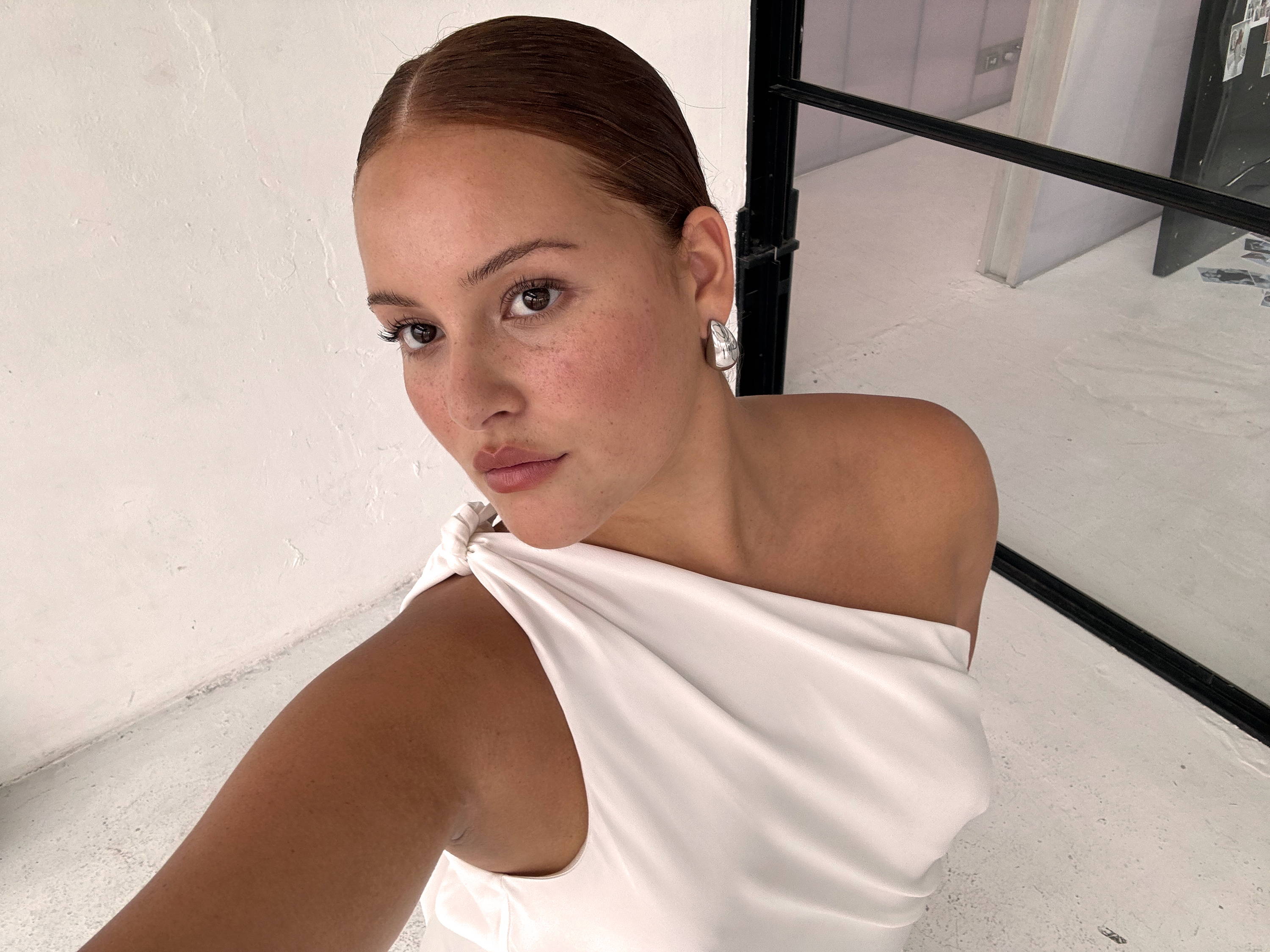 Selfie of our campaign model in the Aire gown