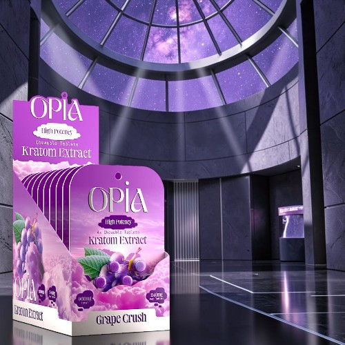 Product display of Opia in a modern, purple-themed setting.