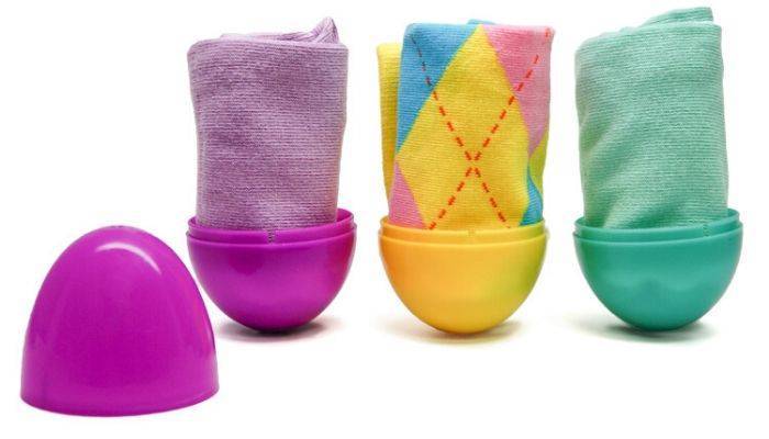 Pastel dress socks in plastic Easter eggs