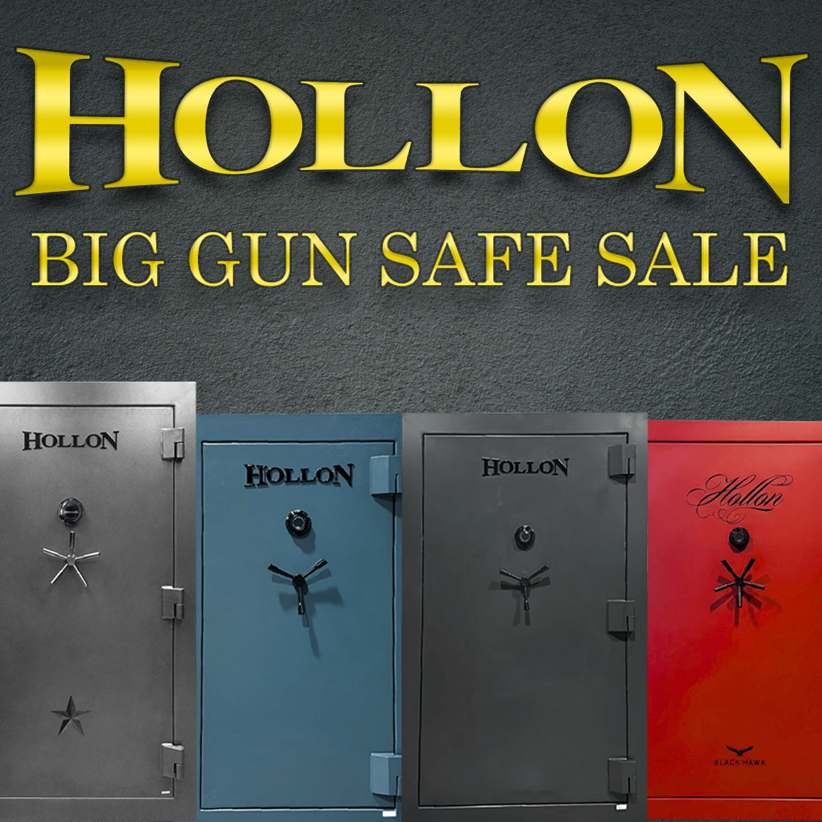 Promotional banner for the Hollon Big Gun Safe Sale offering 10% off on select models ordered in May.