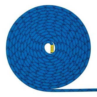 Blue coiled climbing rope