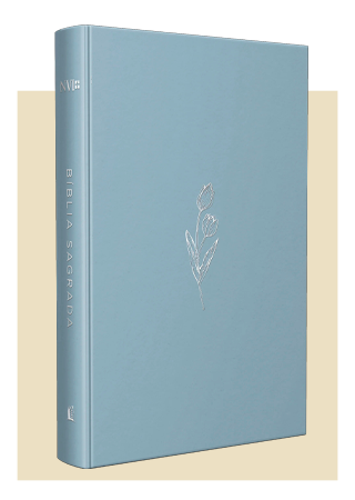 A light blue book with a floral design on the cover.