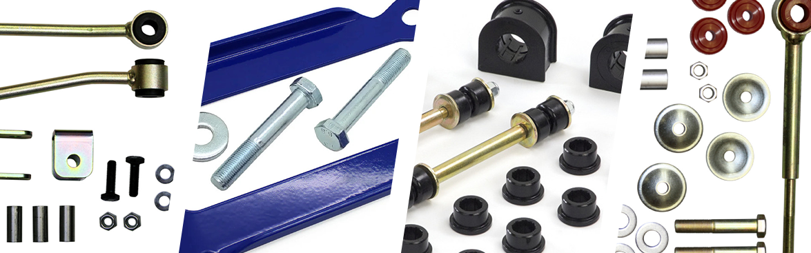 Photo collage of various sway bars for off-road vehicles.