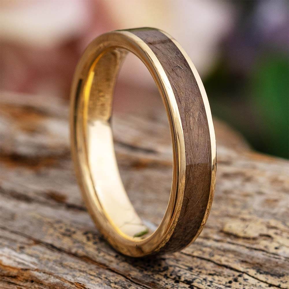 Yellow gold pet fur ring for memorial