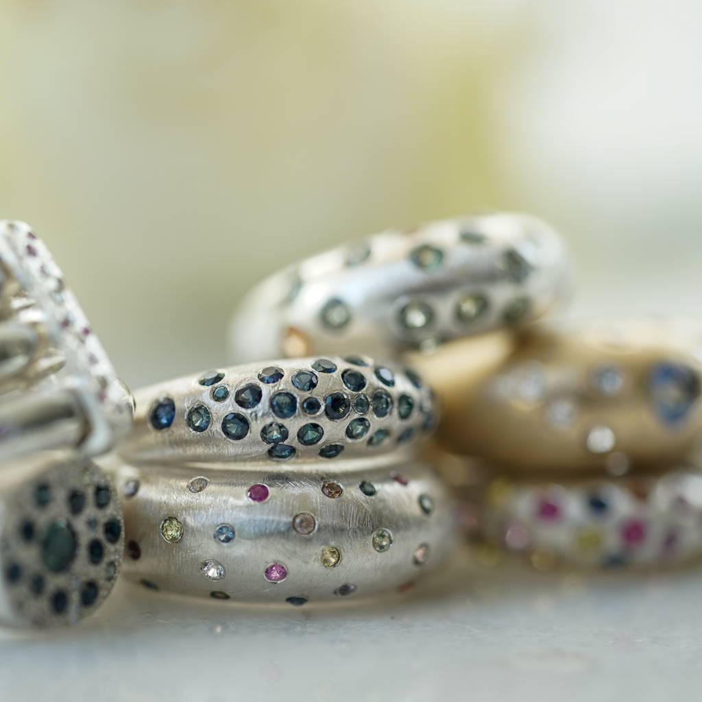 starburst silver rings with sapphires