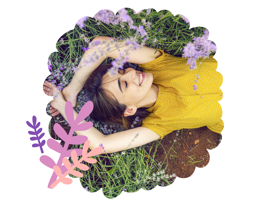 A girl laying in a field of lavender