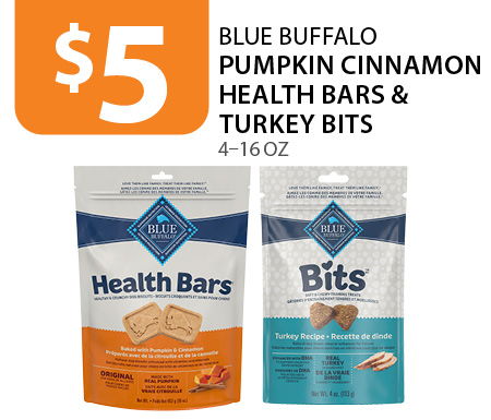 $5 BLUE Buffalo Pumpkin Cinnamon Health Bars & Turkey Bits