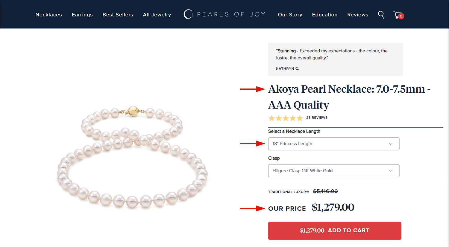 Akoya Pearl Necklace measuring 7.0-7.5mm from Pearls of Joy
