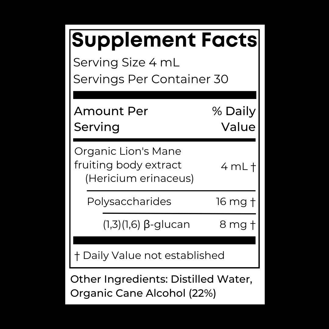 Birch Boys Lion's Mane Tincture Supplement Facts Polysaccharides Beta Glucan