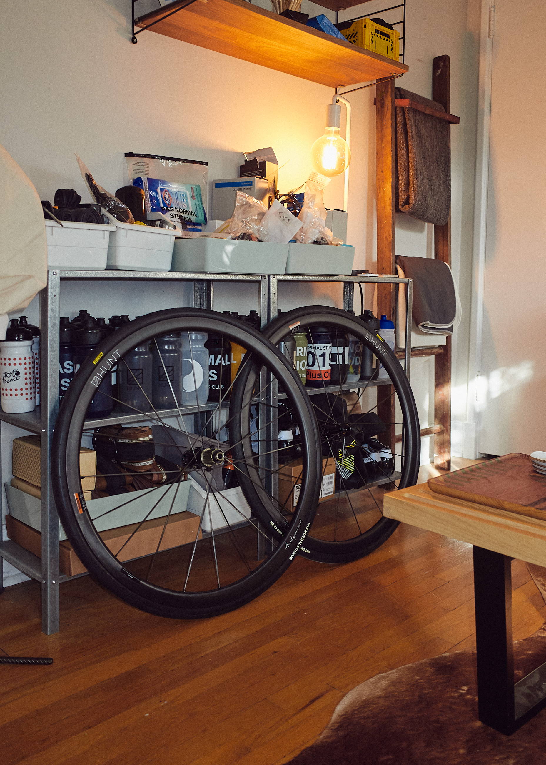 Pair of Hunt Wheels in an apartment