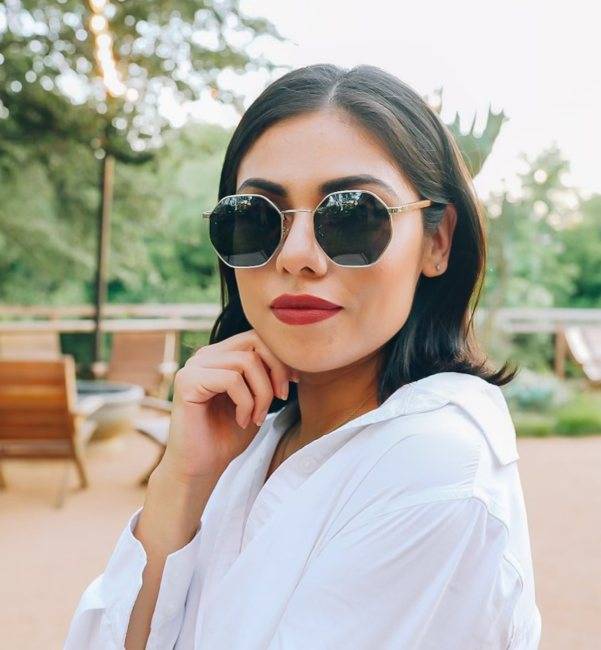 Woman wearing Daze, Geometric Hipster Sunglasses with Black Lenses