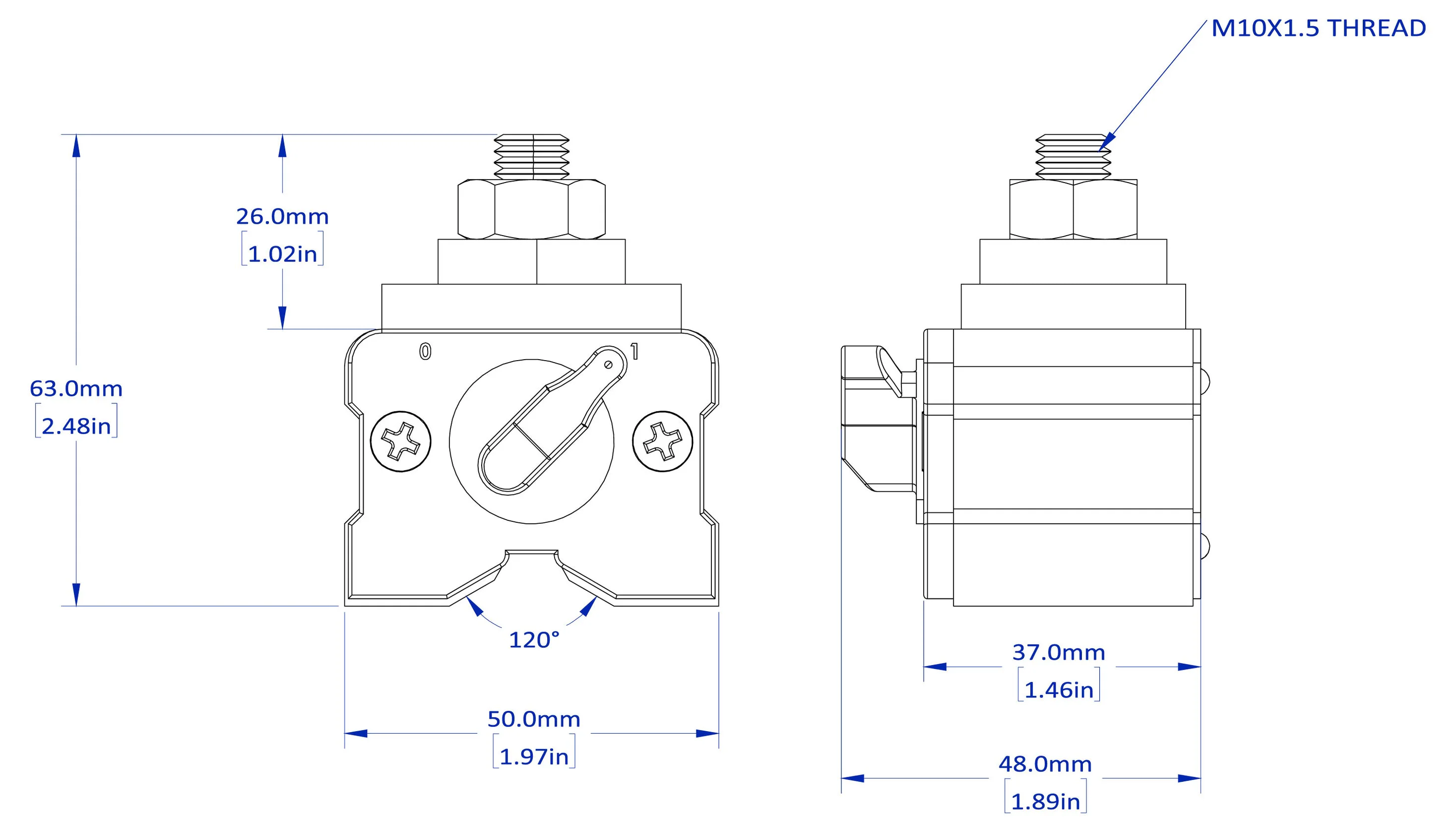 Diagram of a valve with dimensions and specifications.