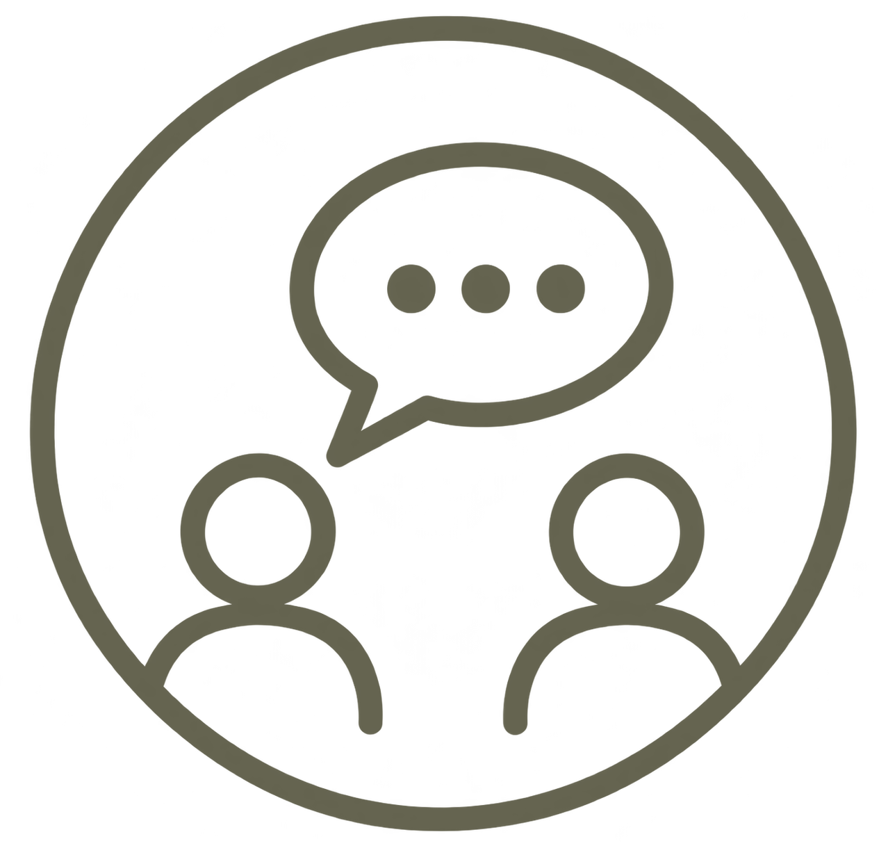 Two people in conversation with a speech bubble above them.