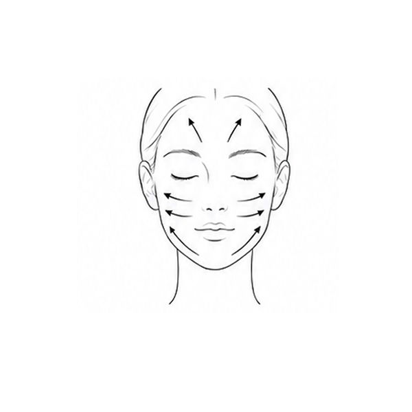Illustration of facial massage technique with directional arrows.