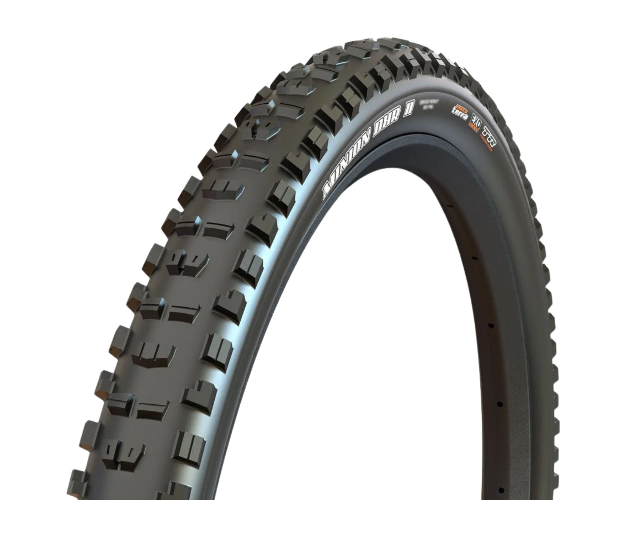 Mountain bike tire with a rugged tread design.
