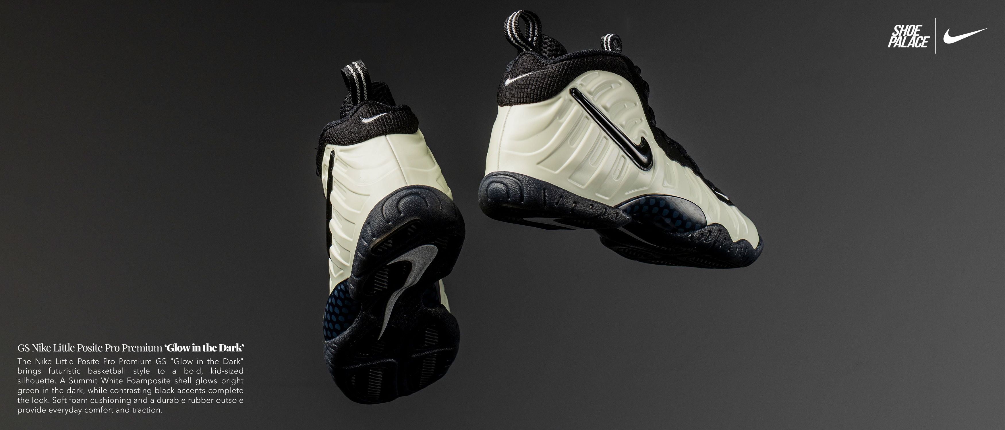 Nike shoes displayed against a dark background.