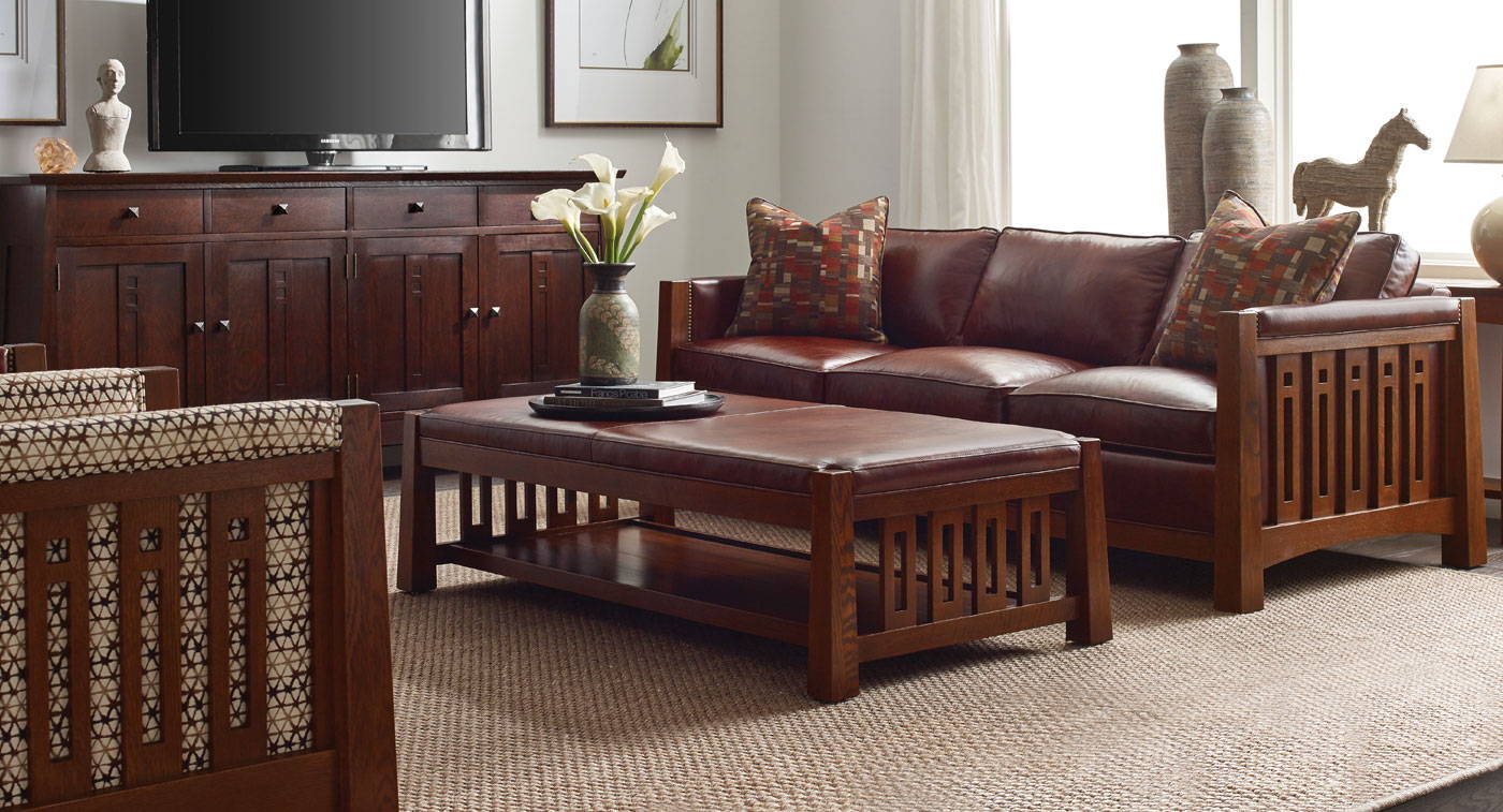rustic living room design with stickley furniture
