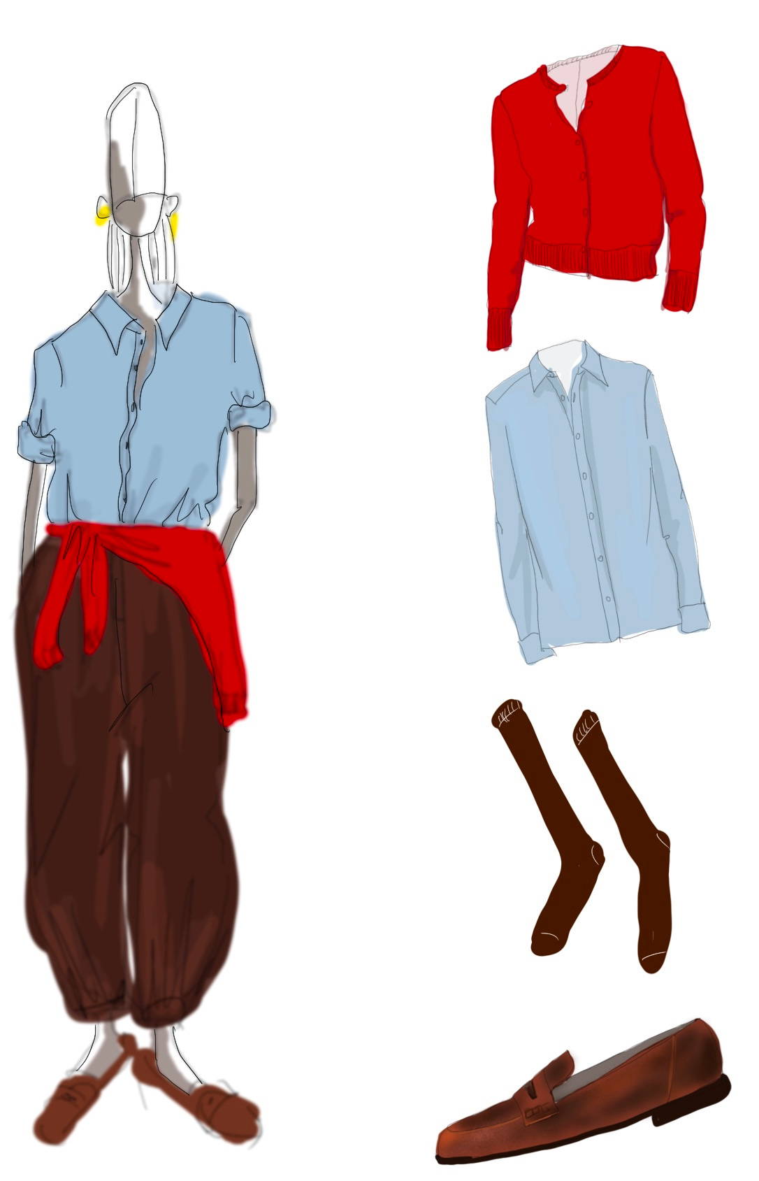 illustration of woman wearing pants and button down shirt