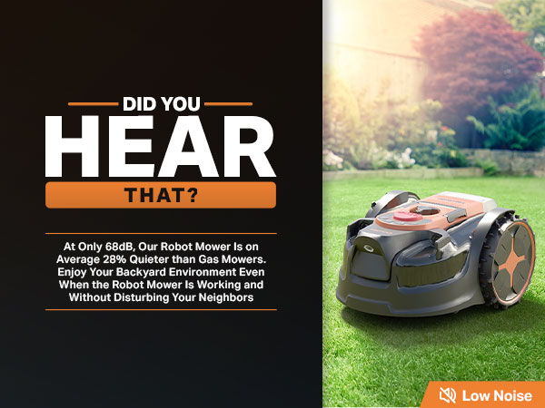 Image promoting a quiet robotic lawn mower for peaceful yard maintenance.