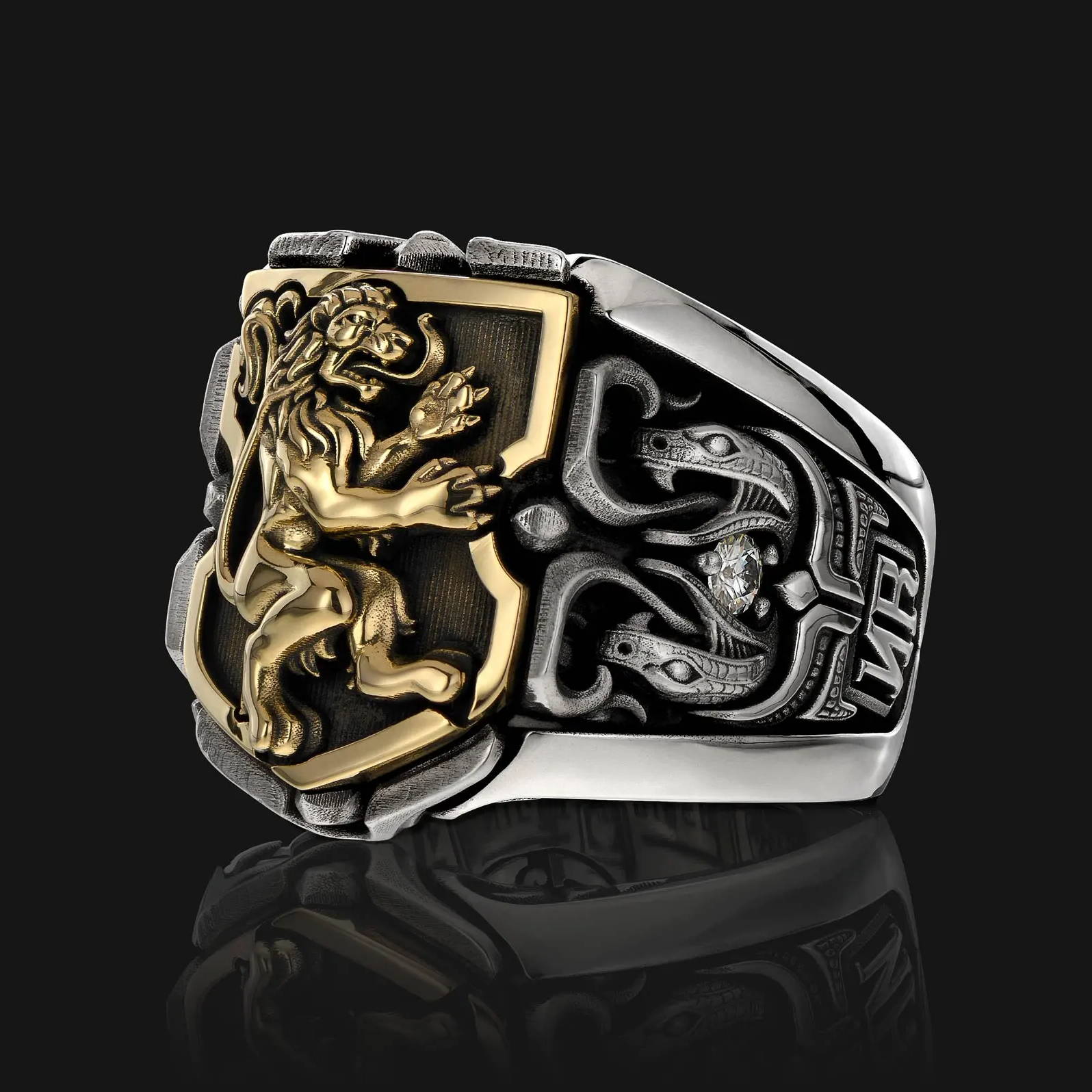 Guardian Lion Luxe Edition Ring in 14K Yellow Gold, 925 Sterling Silver, & Diamonds