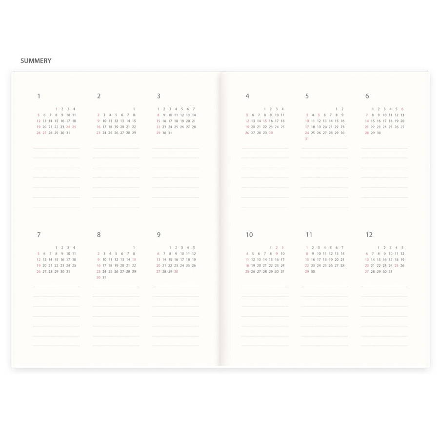 Summery - Eedendesign 2020 Month and note dated monthly diary planner