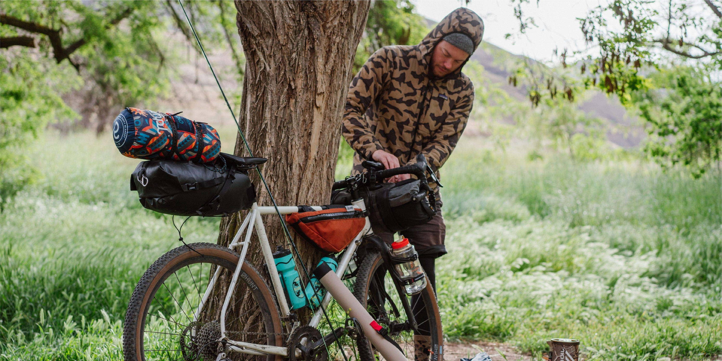 Brett Stenson packing gear on to bike