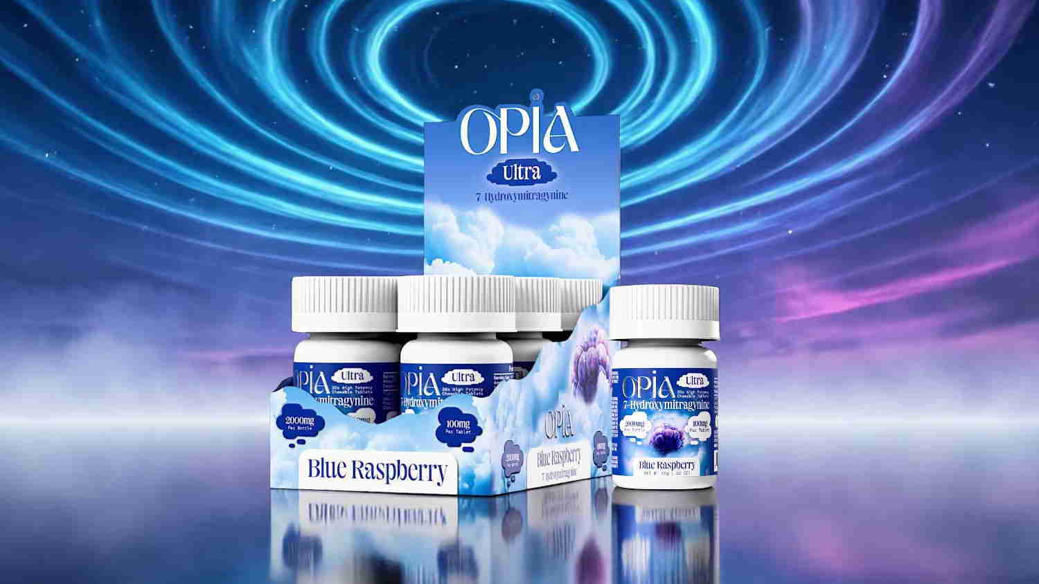 Packaging of dietary supplements with a colorful, swirling background.