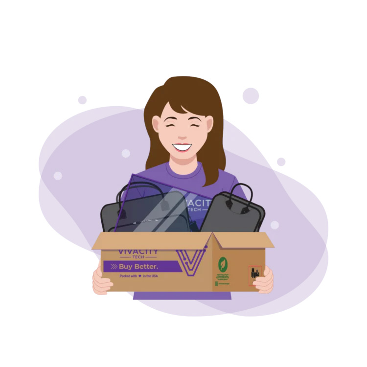 Illustration of person holding box of Vivacity products