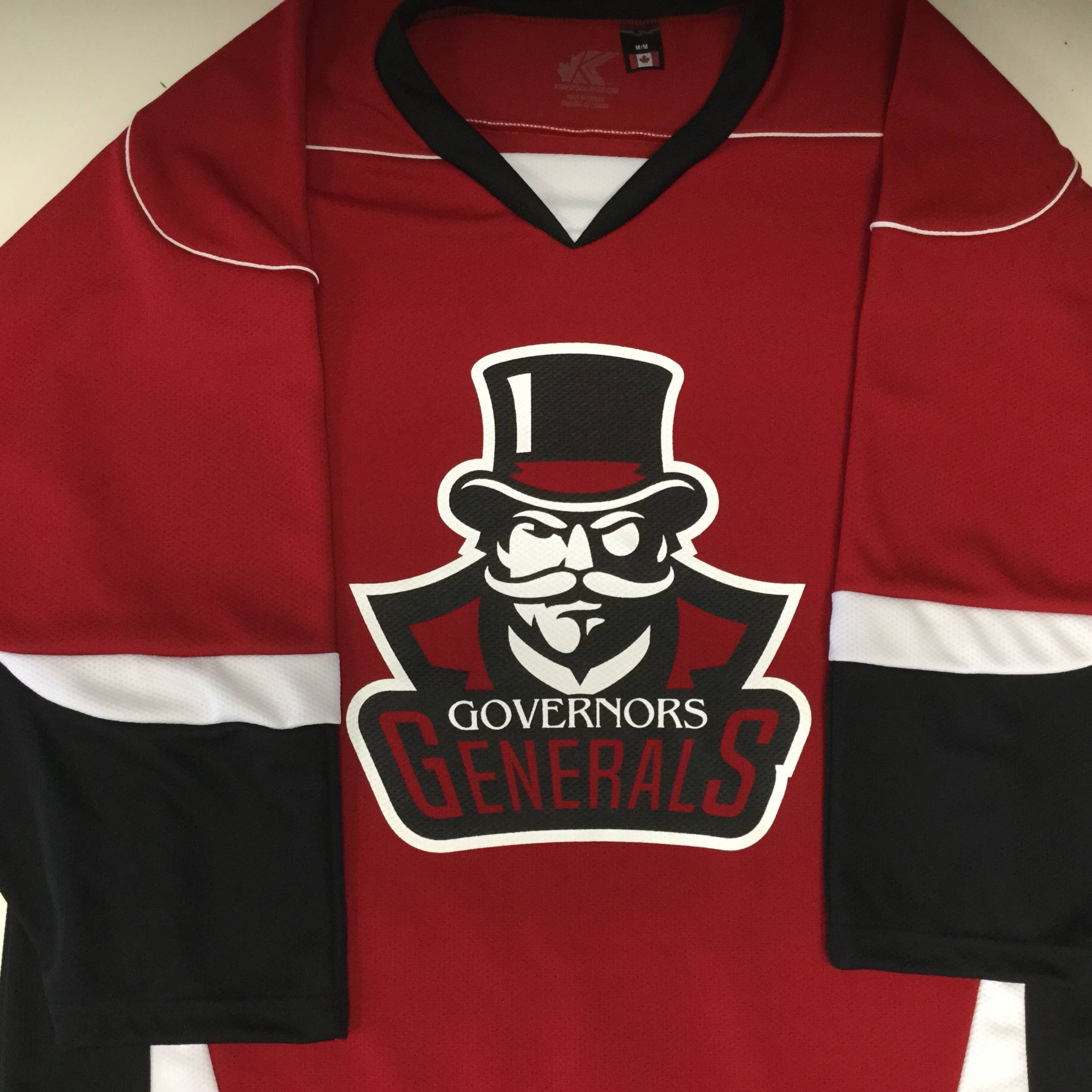 Custom Screen Printed Hockey Jerseys: Governors Generals (Kobe XJ6 Red/Black/White)