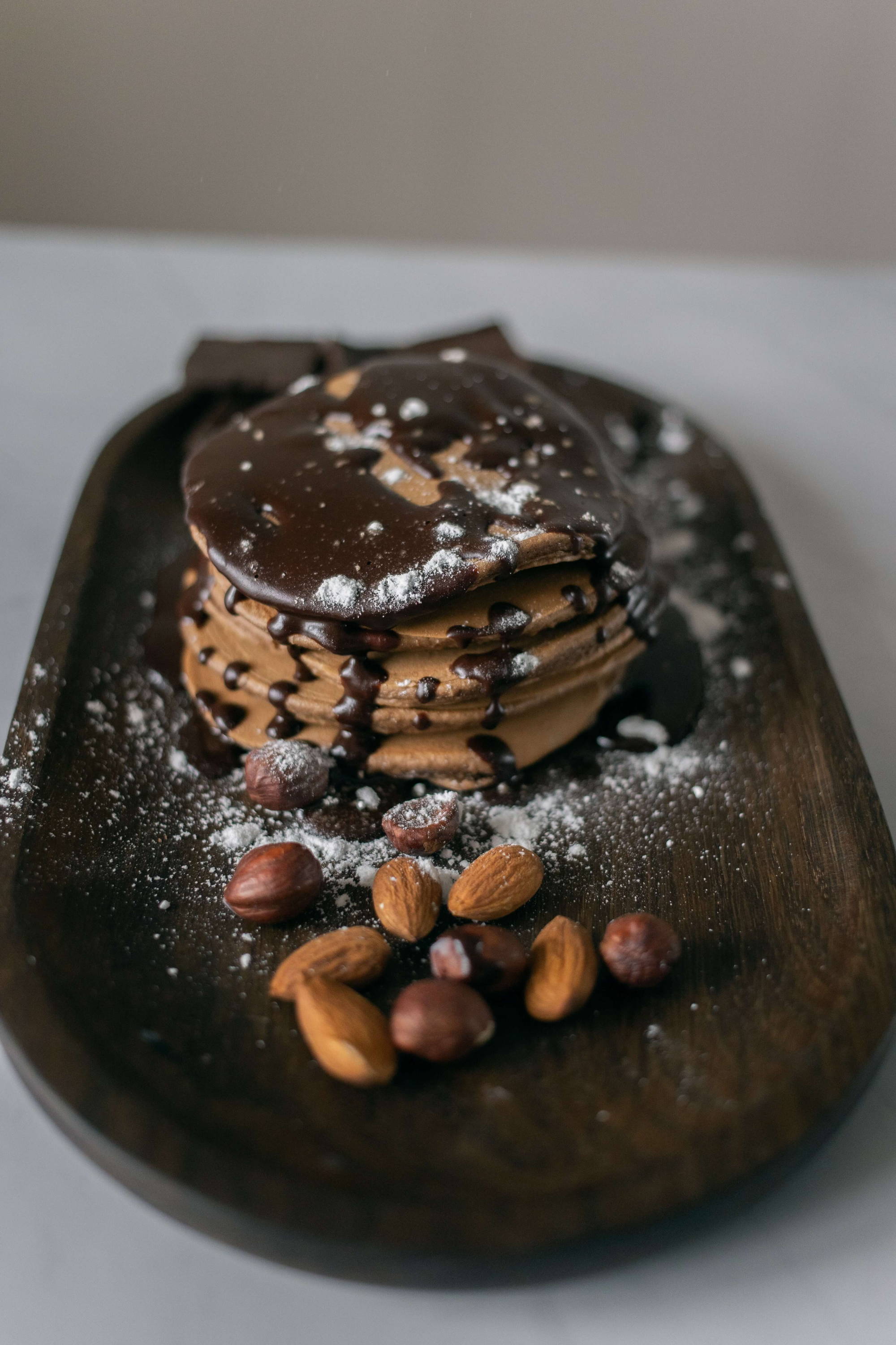 Chocolate pancake with almonds