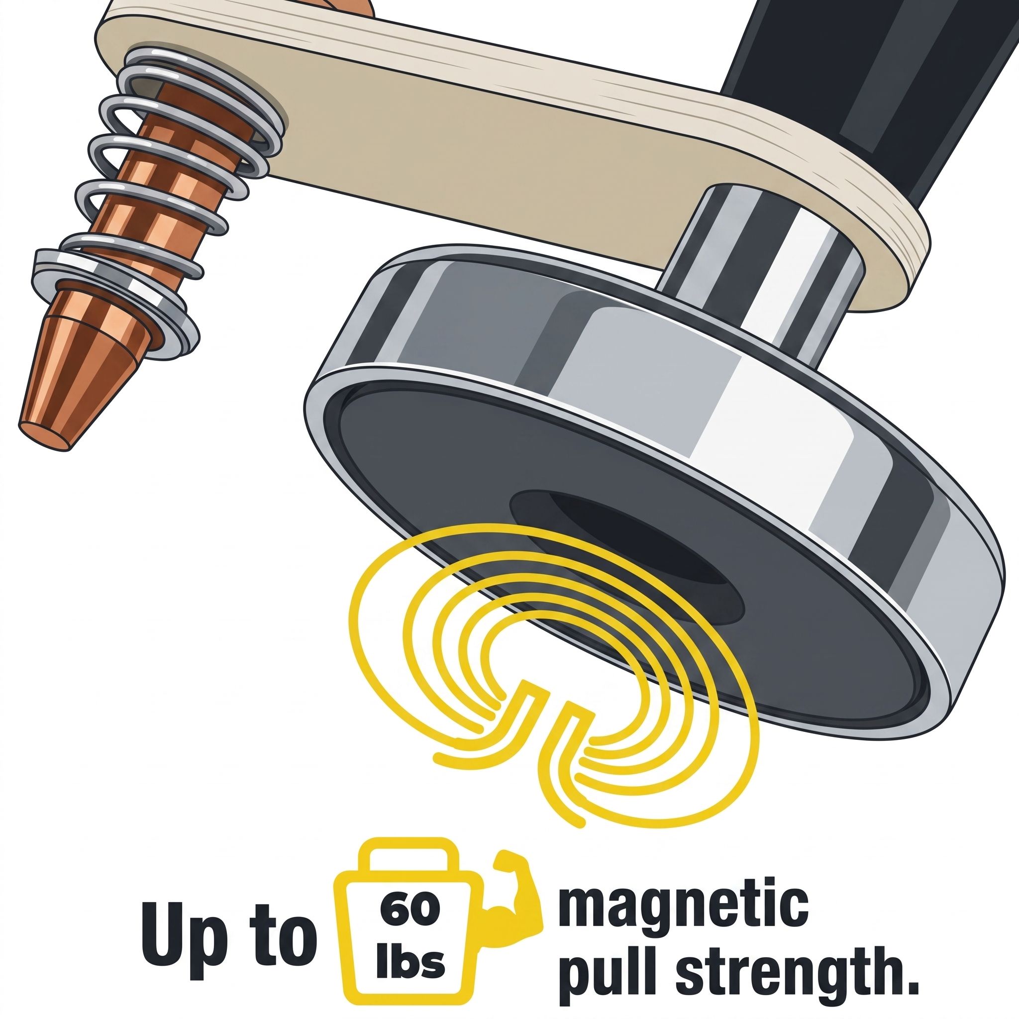 Magnet with a screw, indicating up to 60 lbs pull strength.