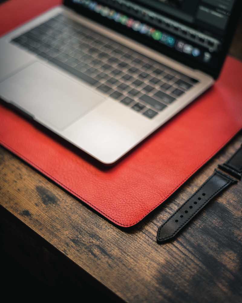 red leather writing pad