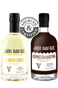 Two bottles of cocktails: Lemon Drop and Espresso Martini.