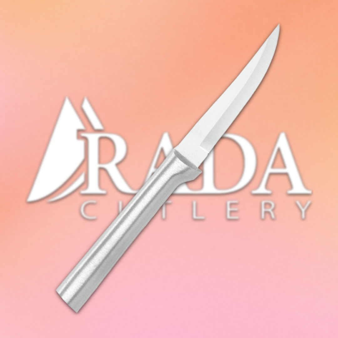 Logo of Rada Cutlery with a knife on a gradient background.