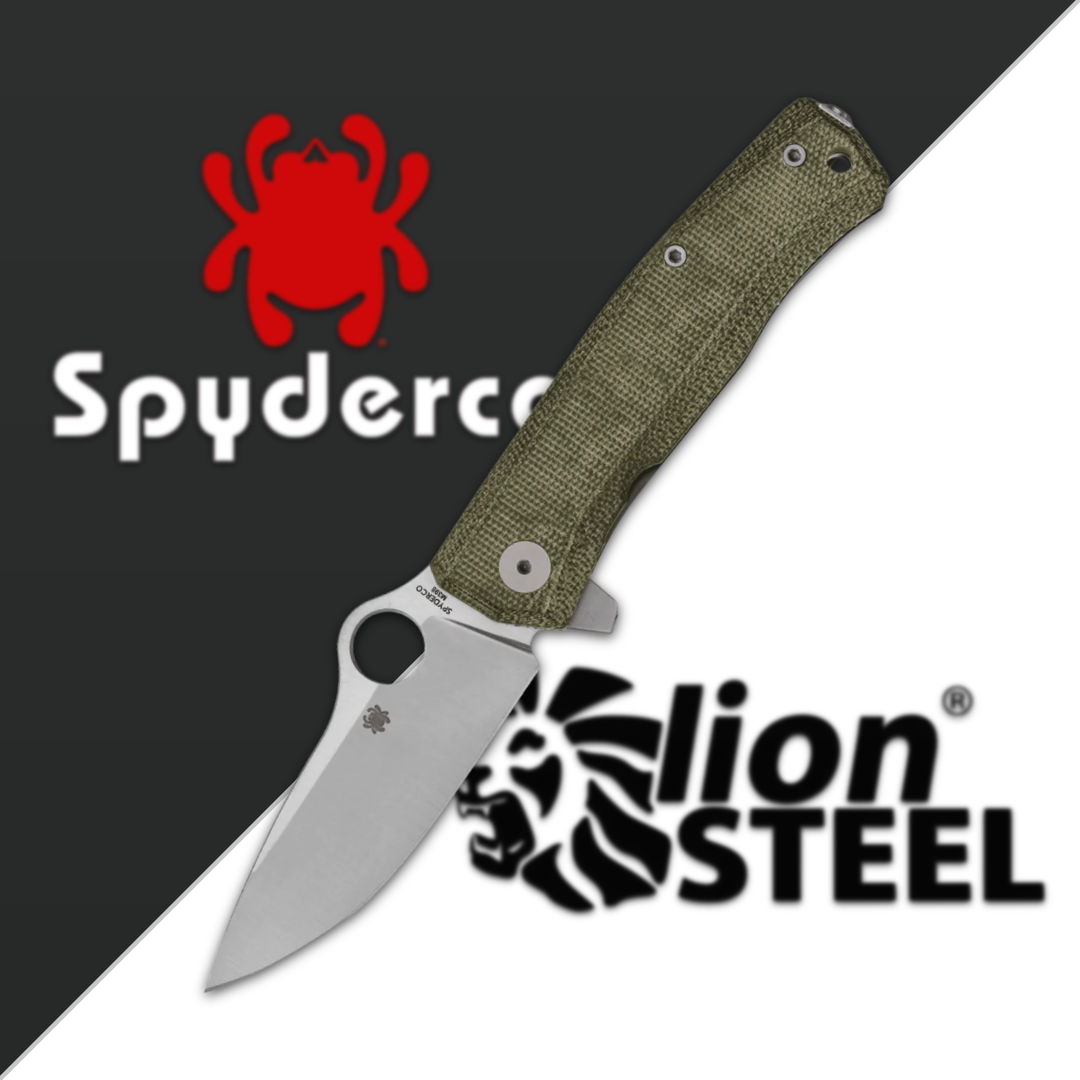 Spyderco knife with green handle and logos of Spyderco and LionSteel.