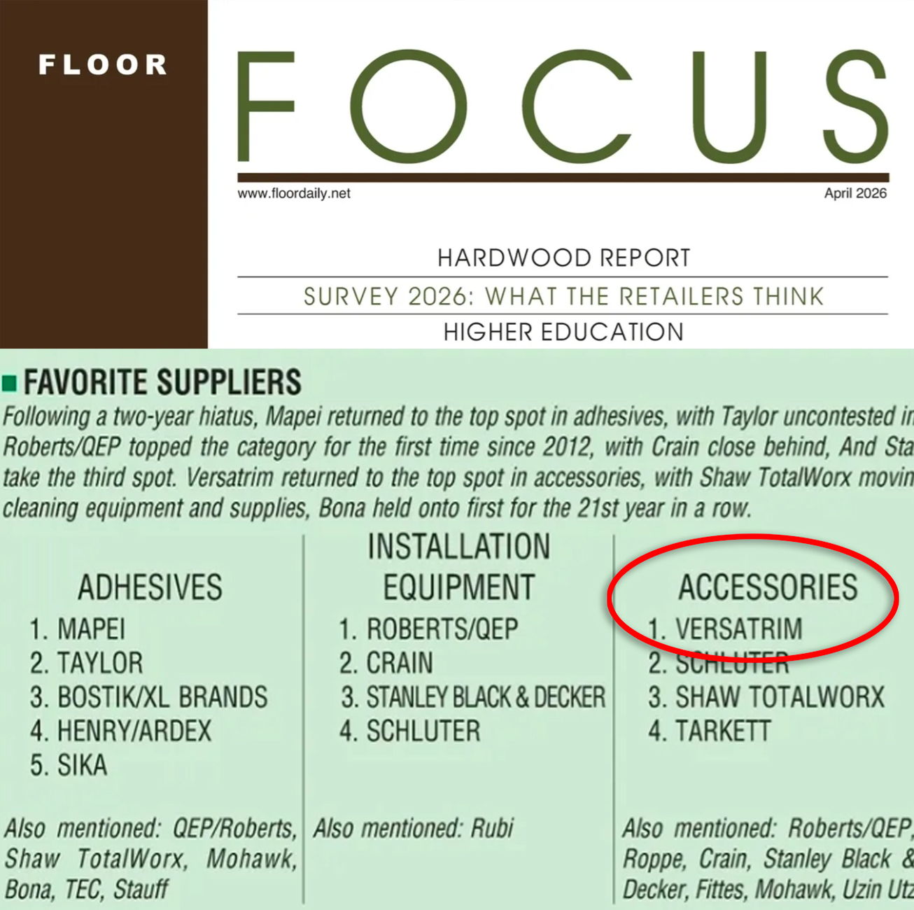 Image of a magazine page listing favorite suppliers and accessories.