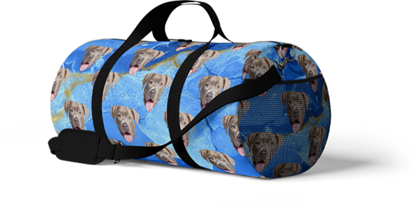 ptbull dog on blue marble duffle bag