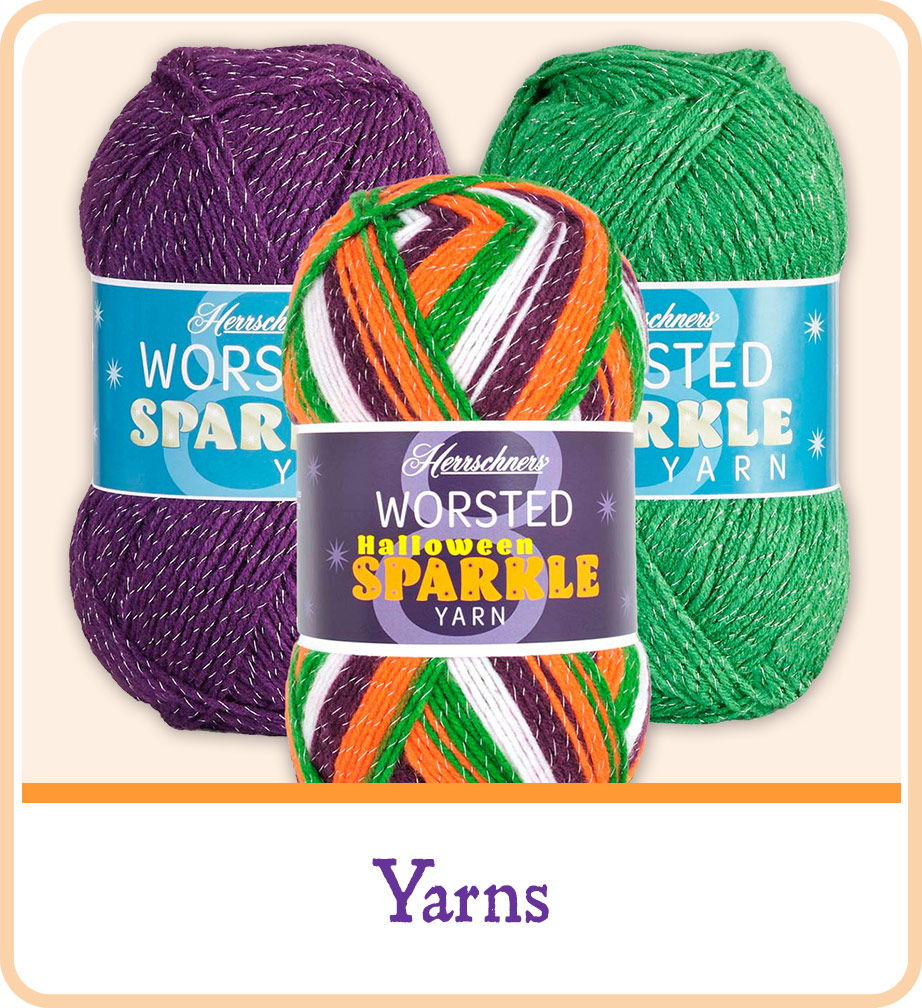Three colorful yarns with labels, titled 