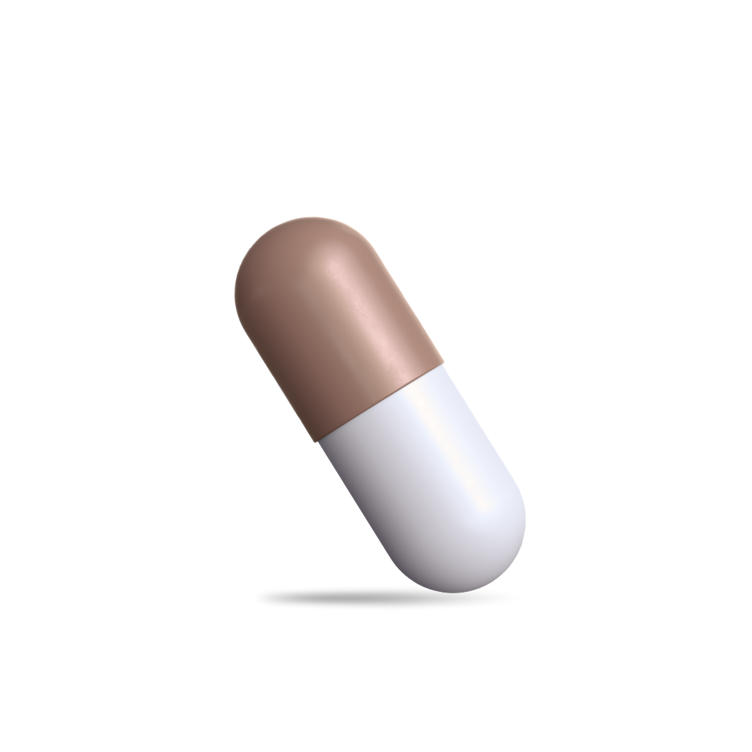Brown and white capsule on a transparent background.