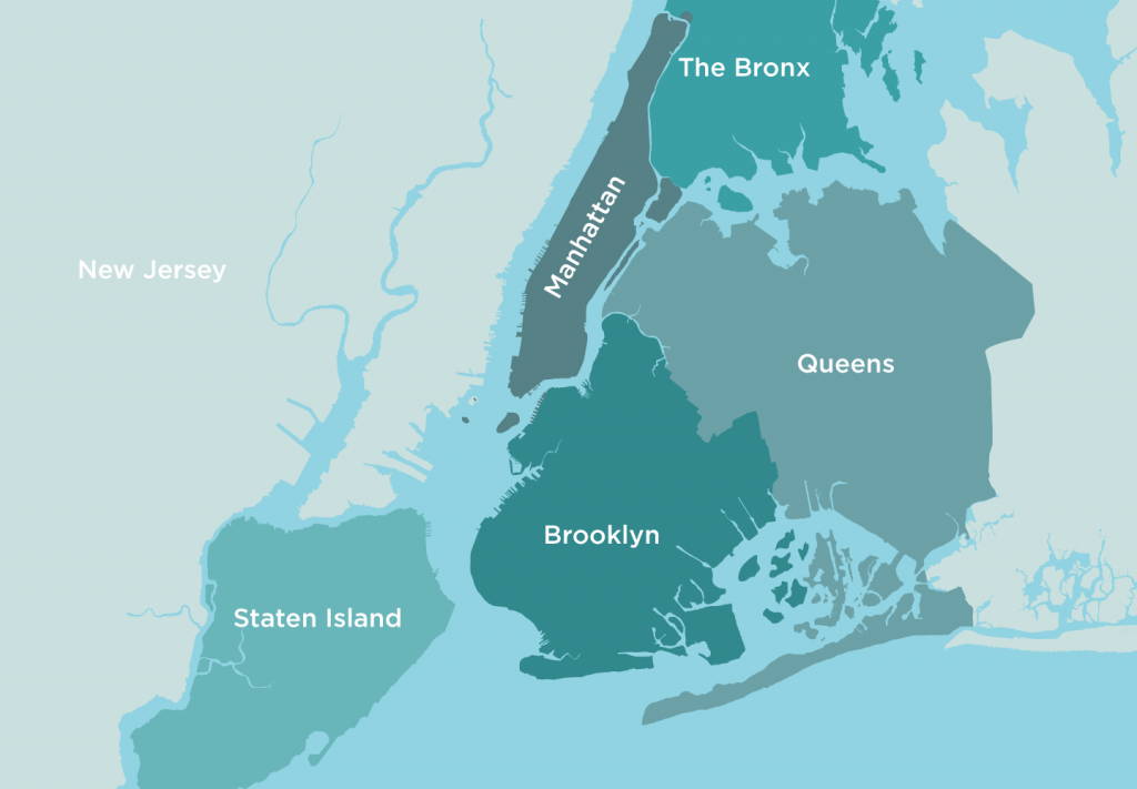 Karte, New York City, Stadtteile, five boroughs 