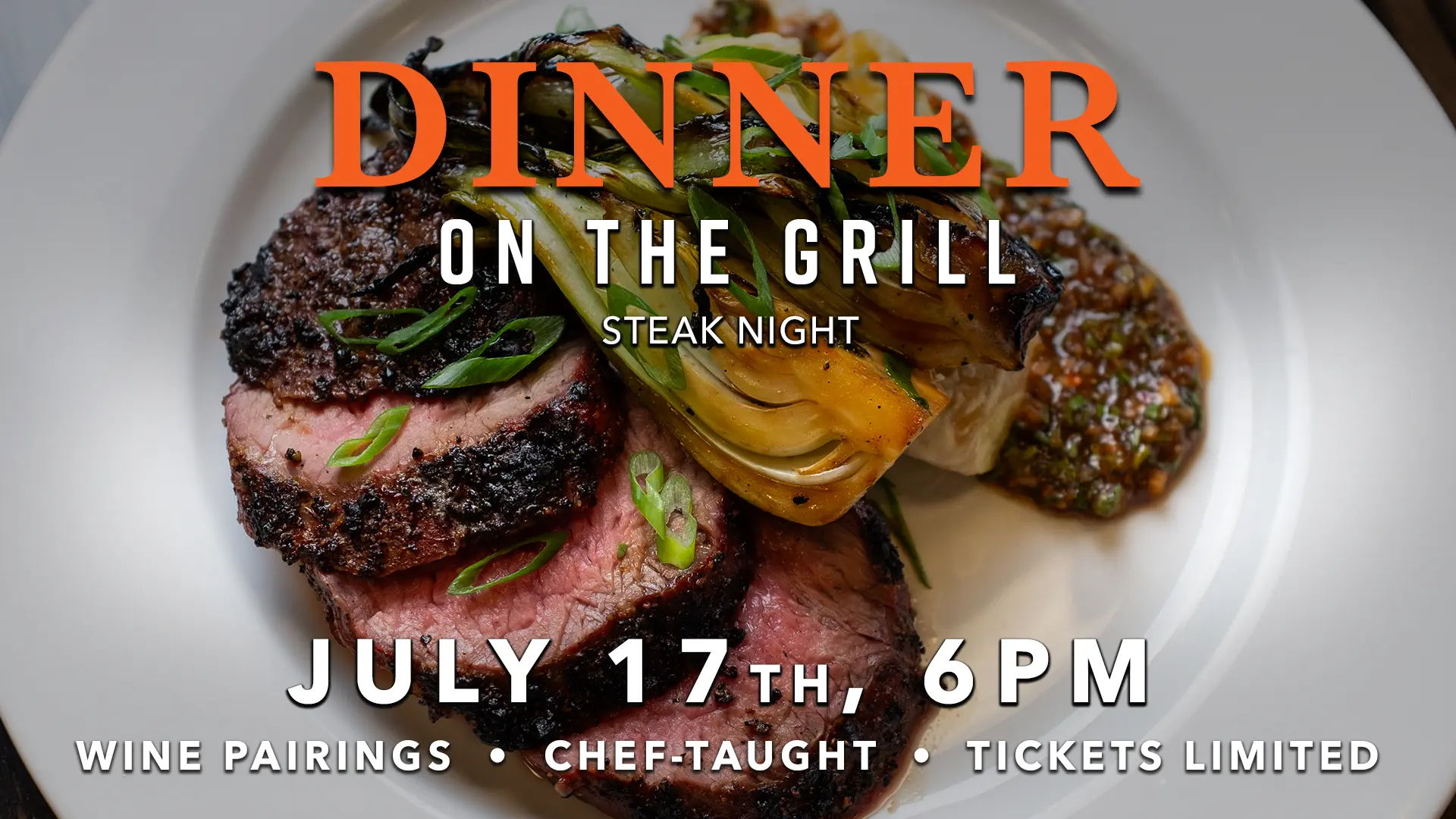 Dinner on the grill event details with food and date information.