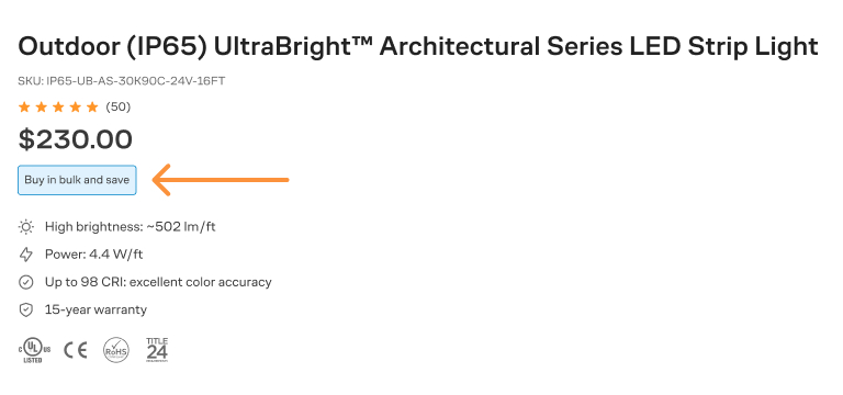 Outdoor UltraBright Architectural Series LED Strip Light product listing.
