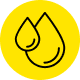 Two water droplet icons on a yellow background.