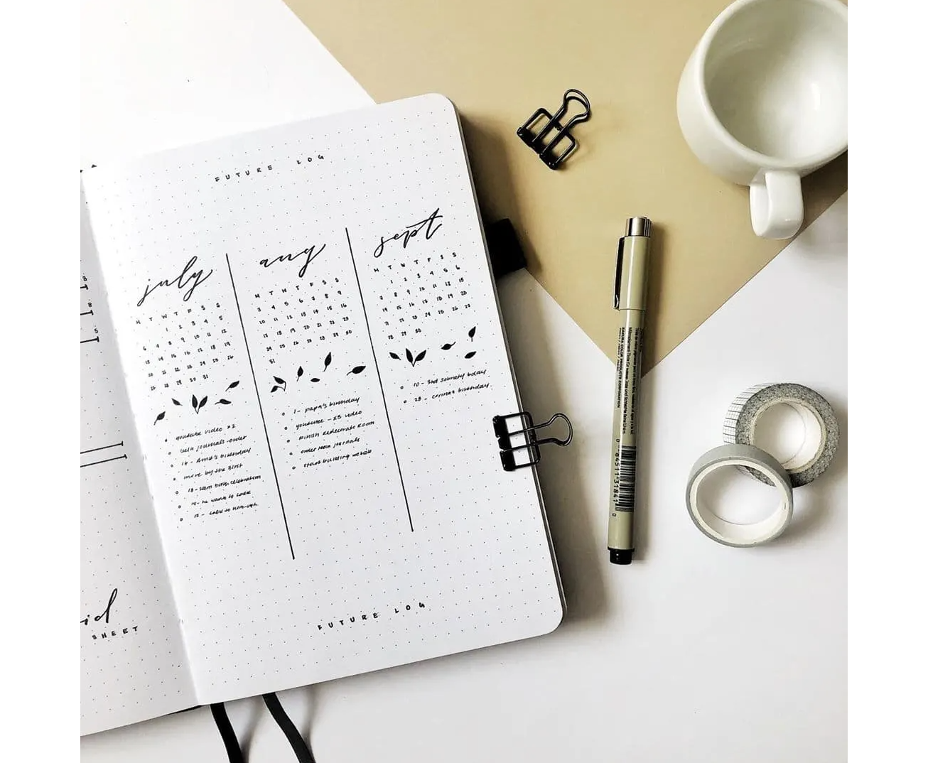 Bullet Journal future log page using a Micron Pen