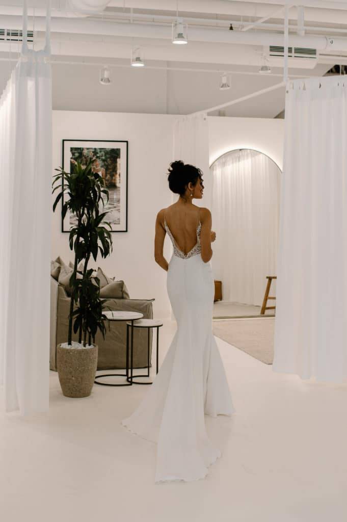 Grace Loves Lace bride wearing the Lena gown in Toronto showroom
