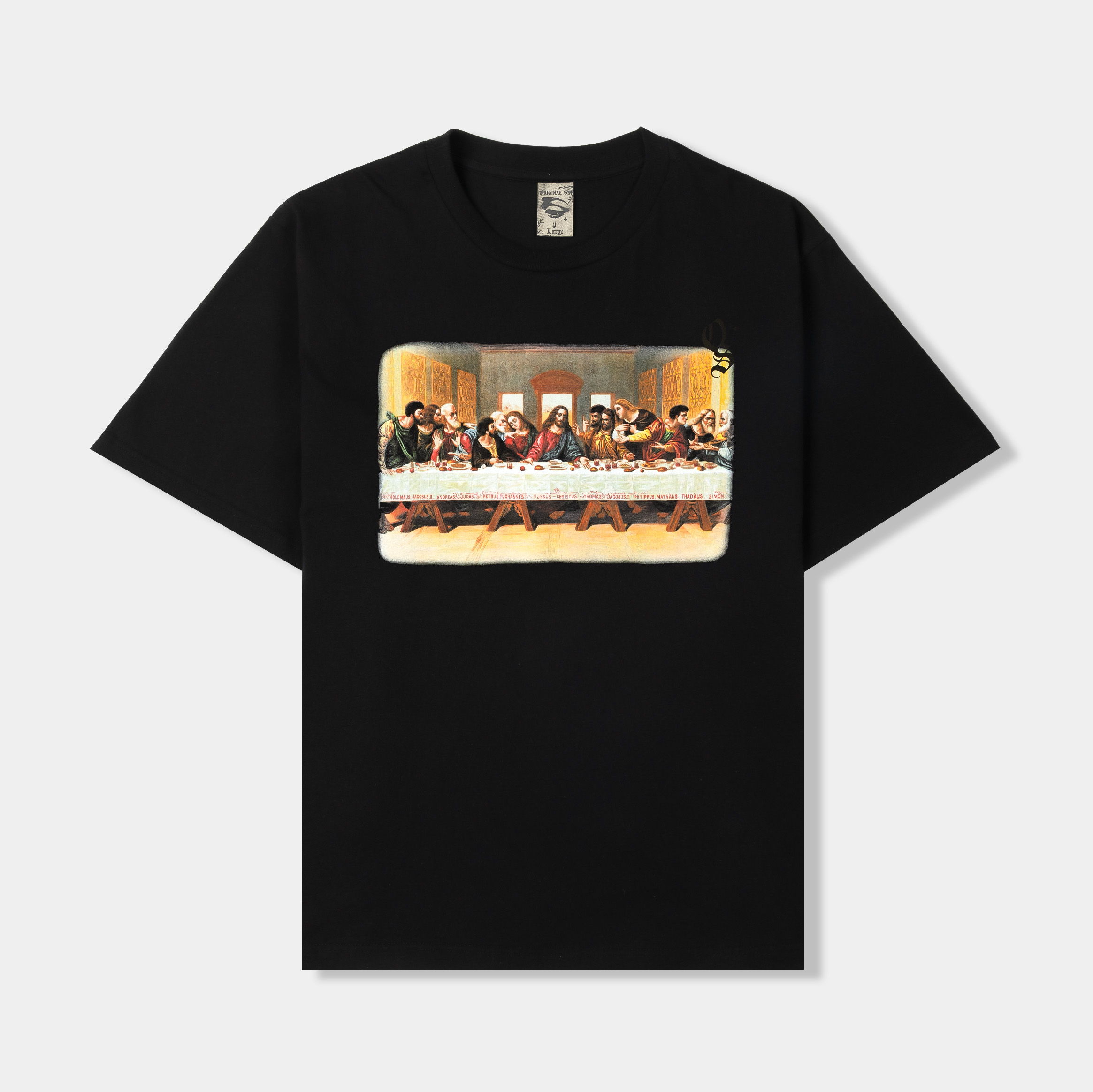 Black t-shirt featuring a graphic of a famous painting.